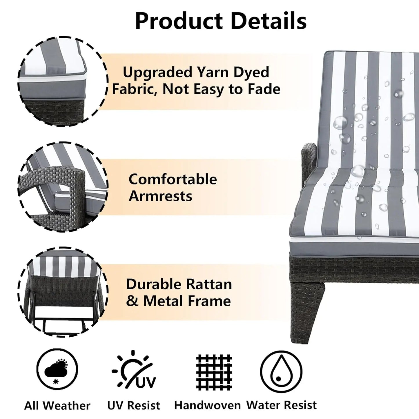Outdoor Adjustable Wicker Chaise Lounge Set 2 Piece