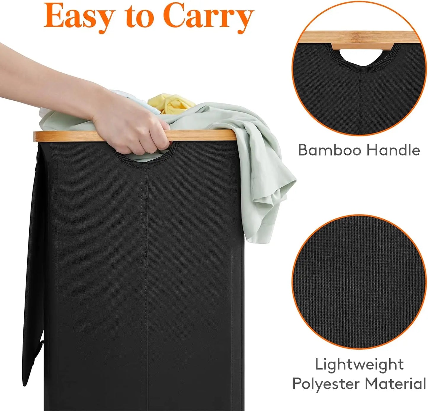 NONECN Laundry Basket With Lid Bamboo Handles Removable Inner Bag