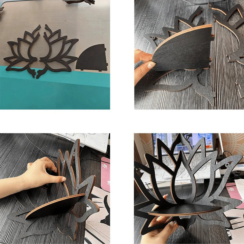 Wooden Lotus Hollow Decorative Rack Aromatherapy Organizer And Candle Holder