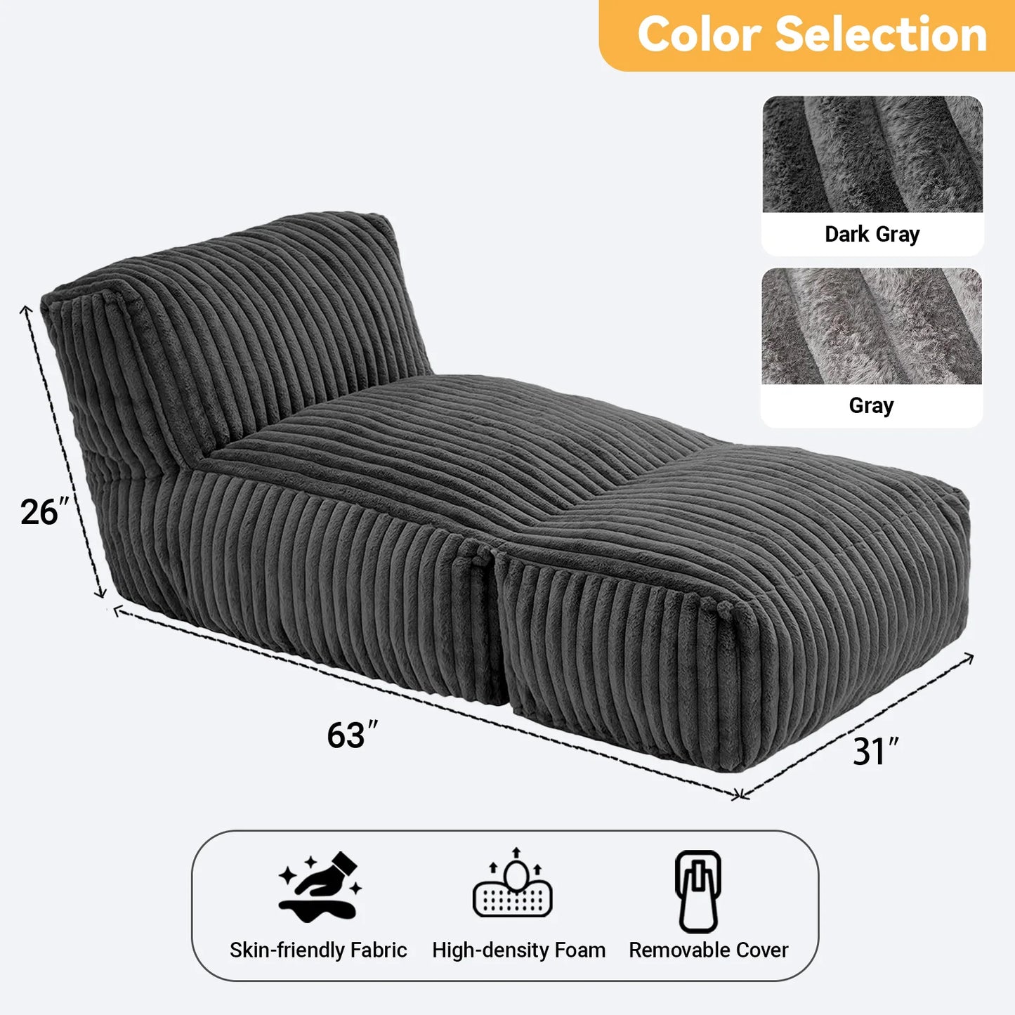 Memory Foam Bean Bag Lounger Chair For Adults Living Room