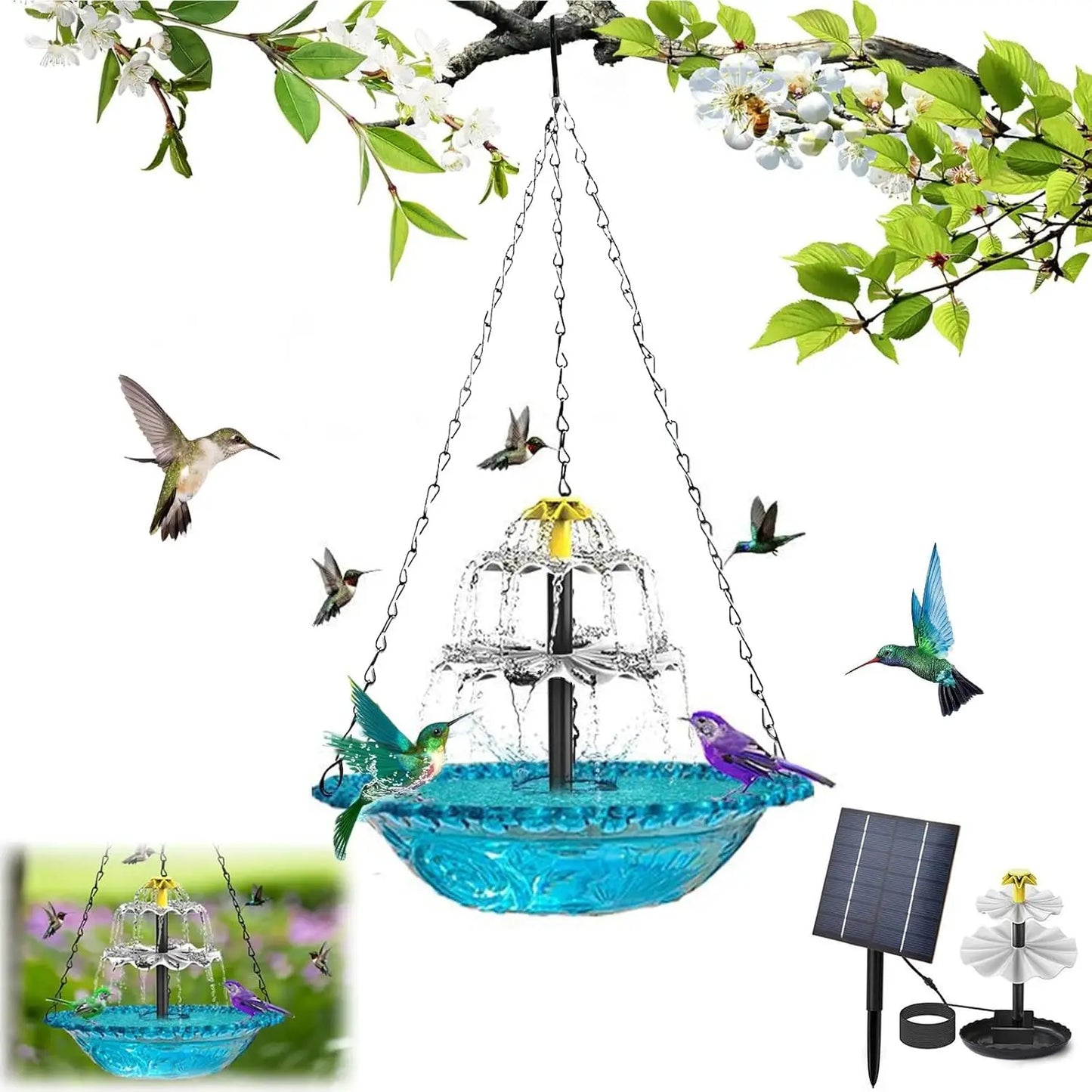 Decorative Bird Bathing Fountain Outdoor Feeder Three Story Flowing Water