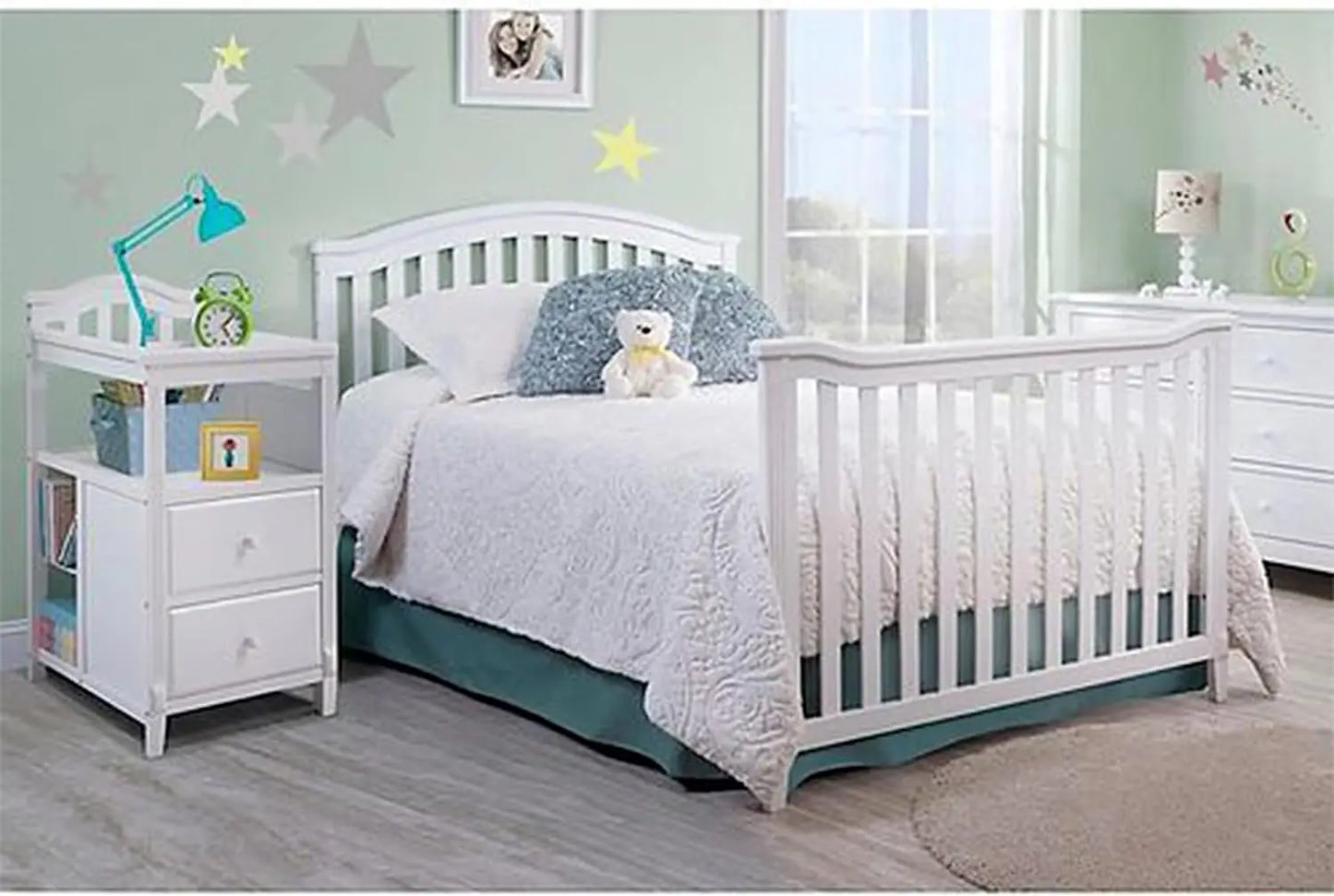 Crib And Changer With Slat Panel Back Convertible Wooden