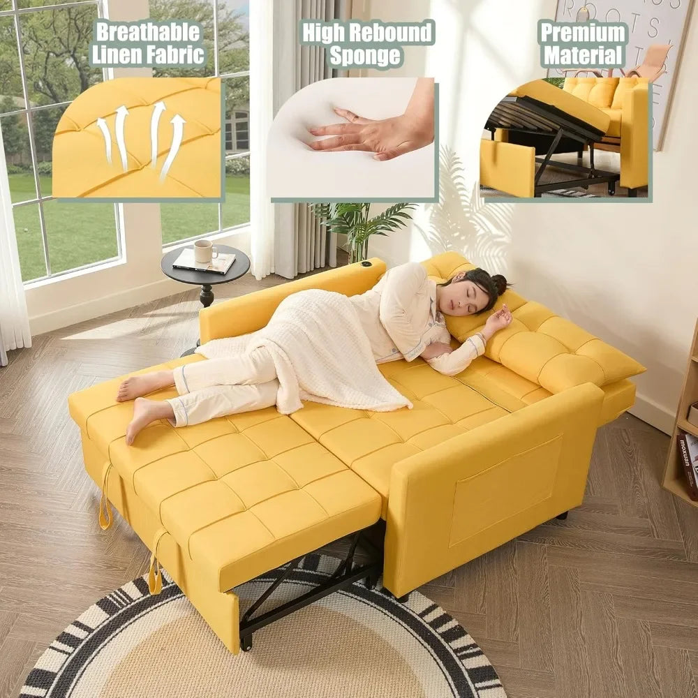 Convertible Sofa Bed With Pull Out Sleeper And USB Ports