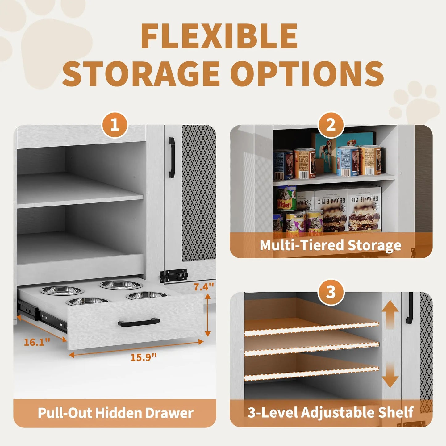 HiMISS Heavy Duty Dual Dog Crate TV Stand Feeding Station
