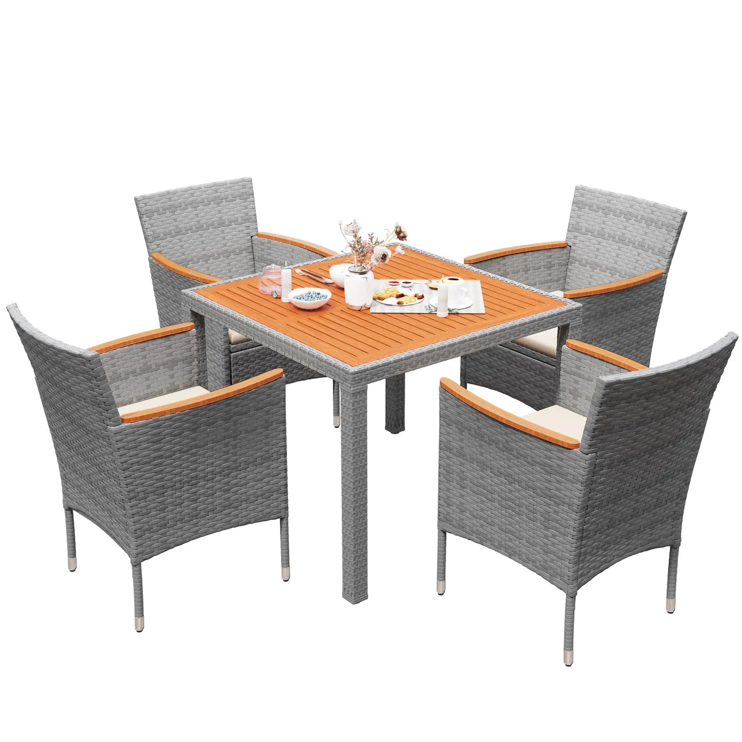 XMSJ Outdoor Patio Dining Set With Acacia Wood Table