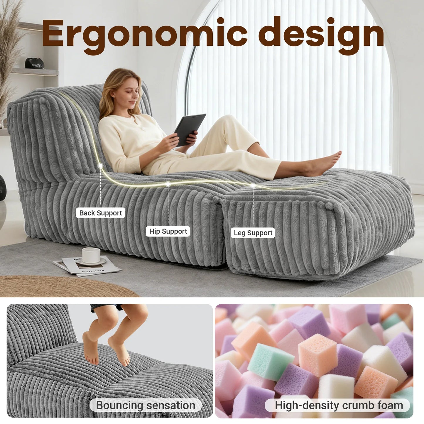 Memory Foam Bean Bag Lounger Chair For Adults Living Room