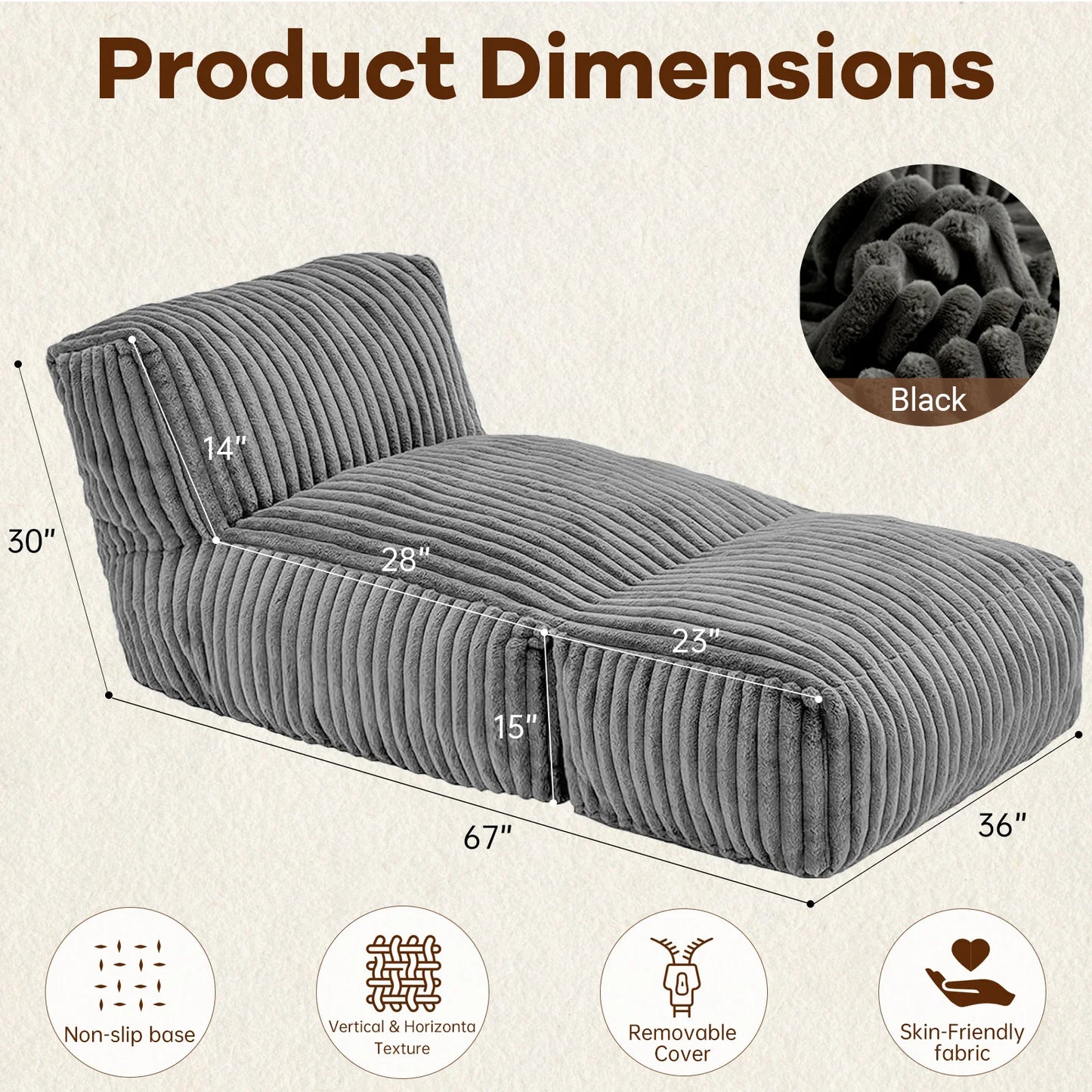 Memory Foam Bean Bag Lounger Chair For Adults Living Room