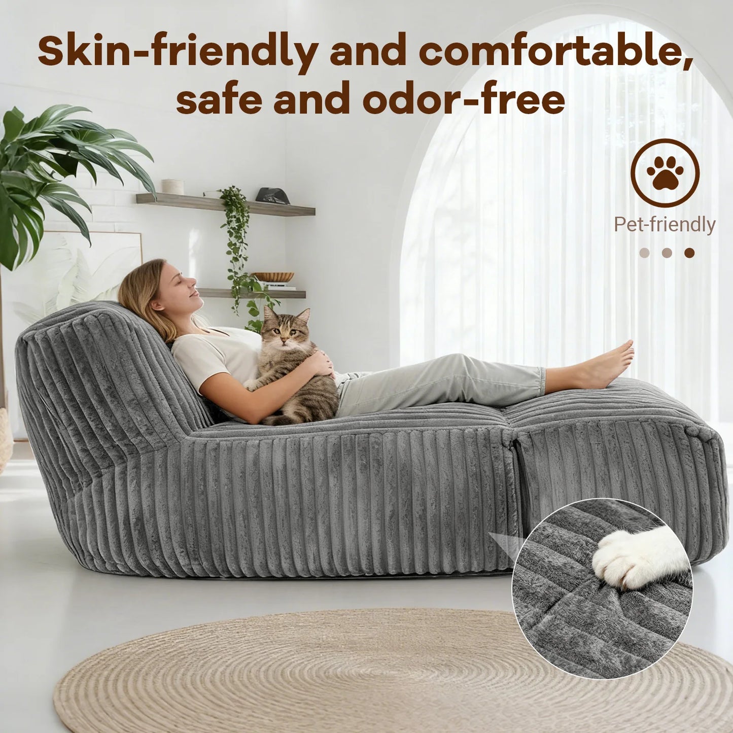 Memory Foam Bean Bag Lounger Chair For Adults Living Room