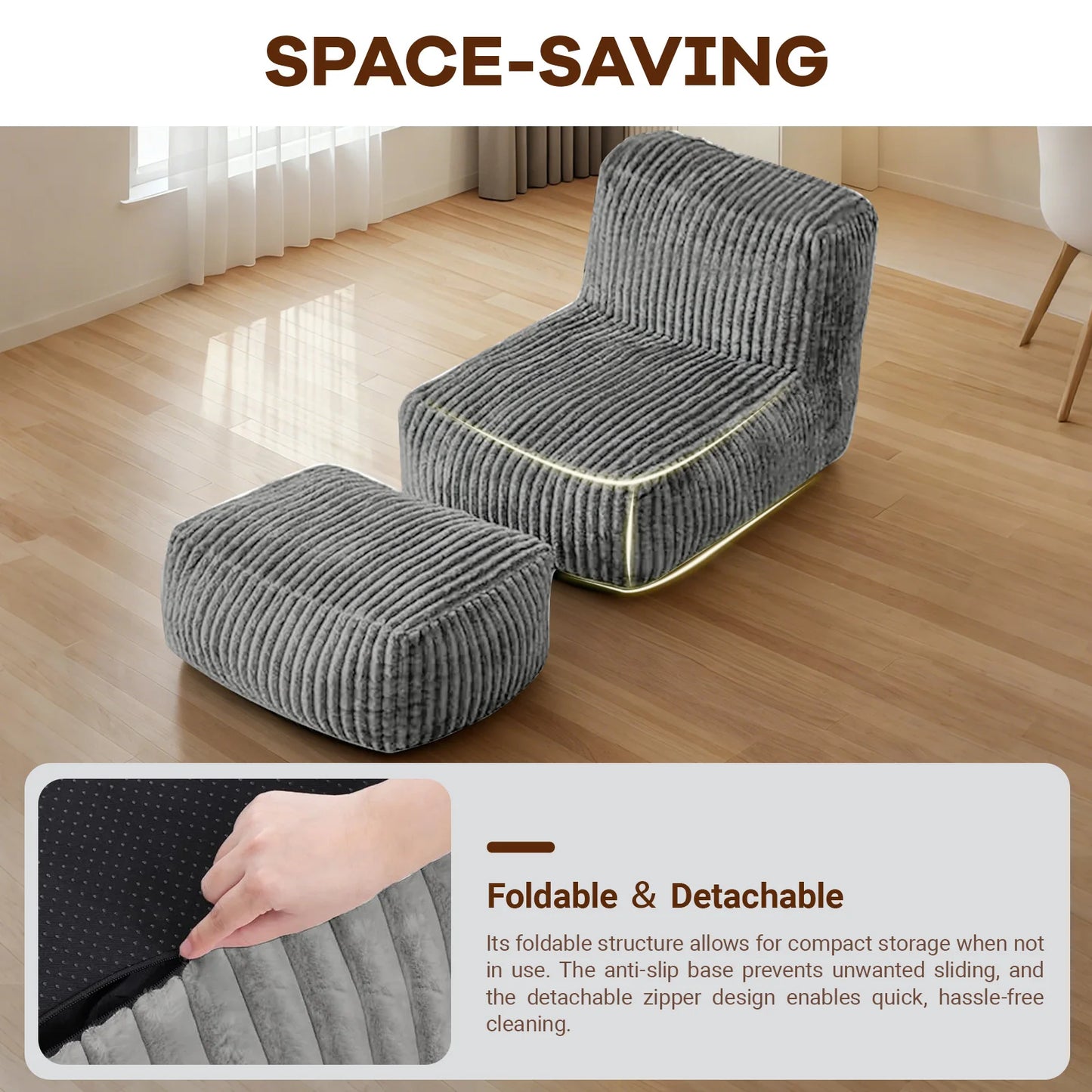 Memory Foam Bean Bag Lounger Chair For Adults Living Room