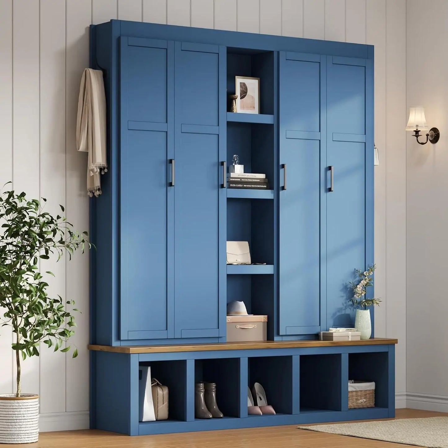 Hall Tree With Hidden Hooks Coat Rack And Shoe Storage