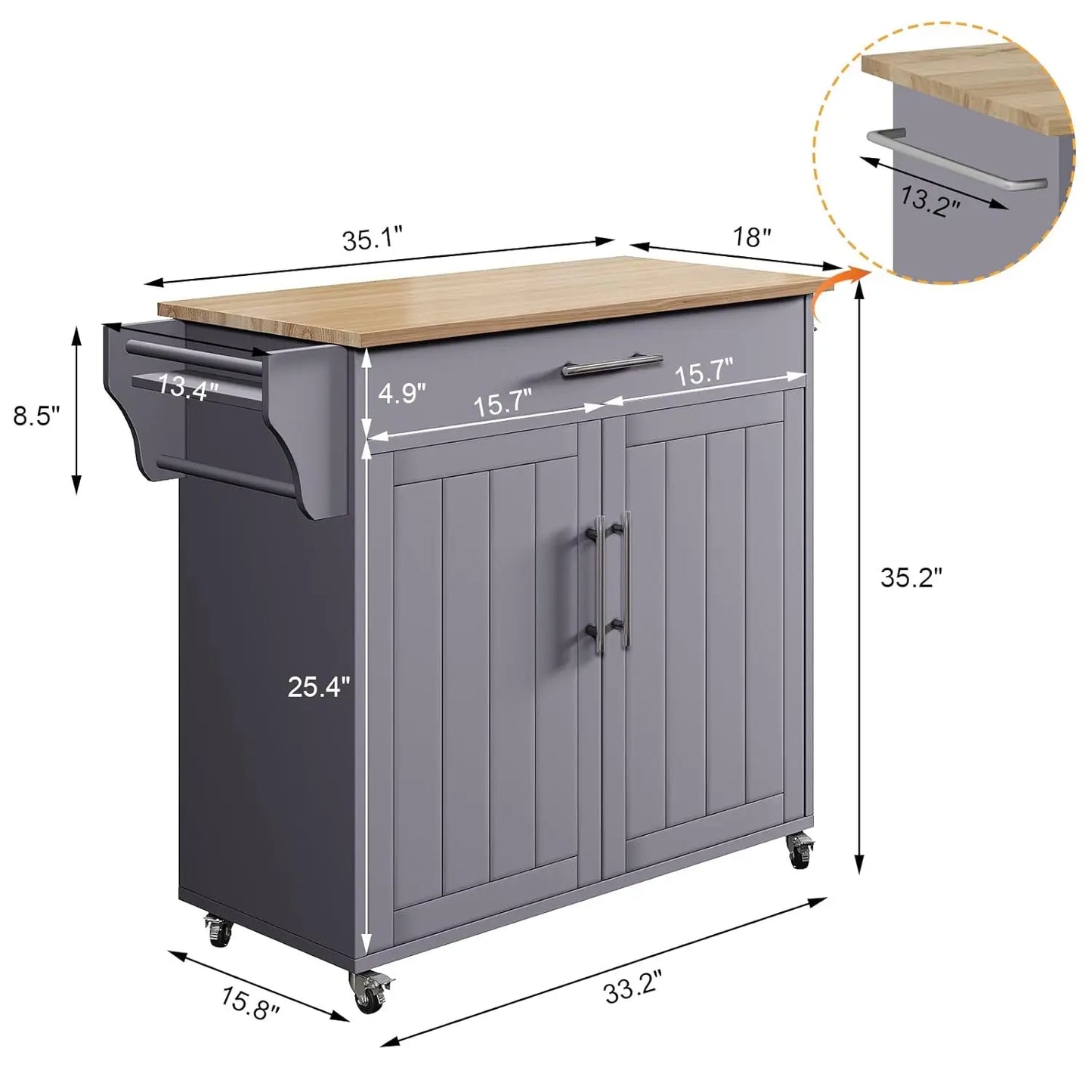 Grey Wood Kitchen Island Cart Storage Towel And Spice Racks