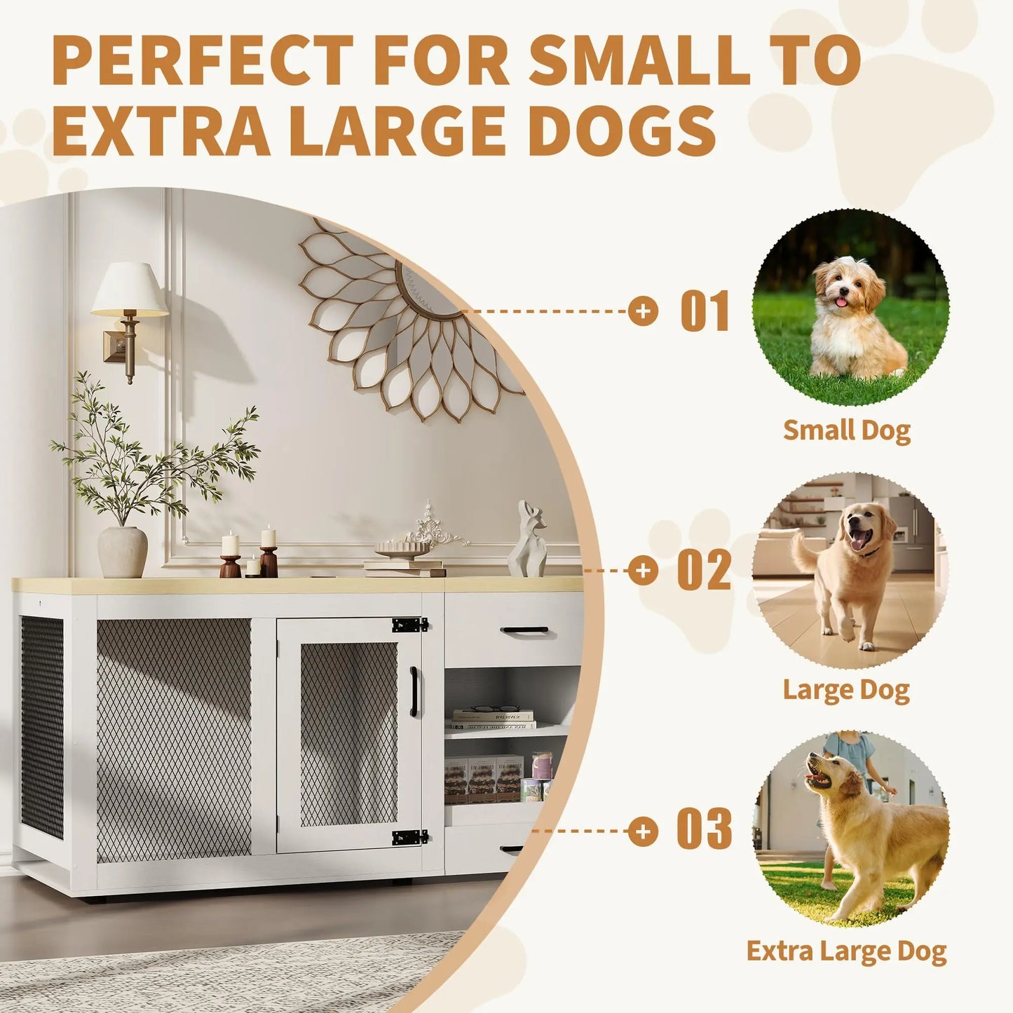 HiMISS Heavy Duty Dual Dog Crate TV Stand Feeding Station