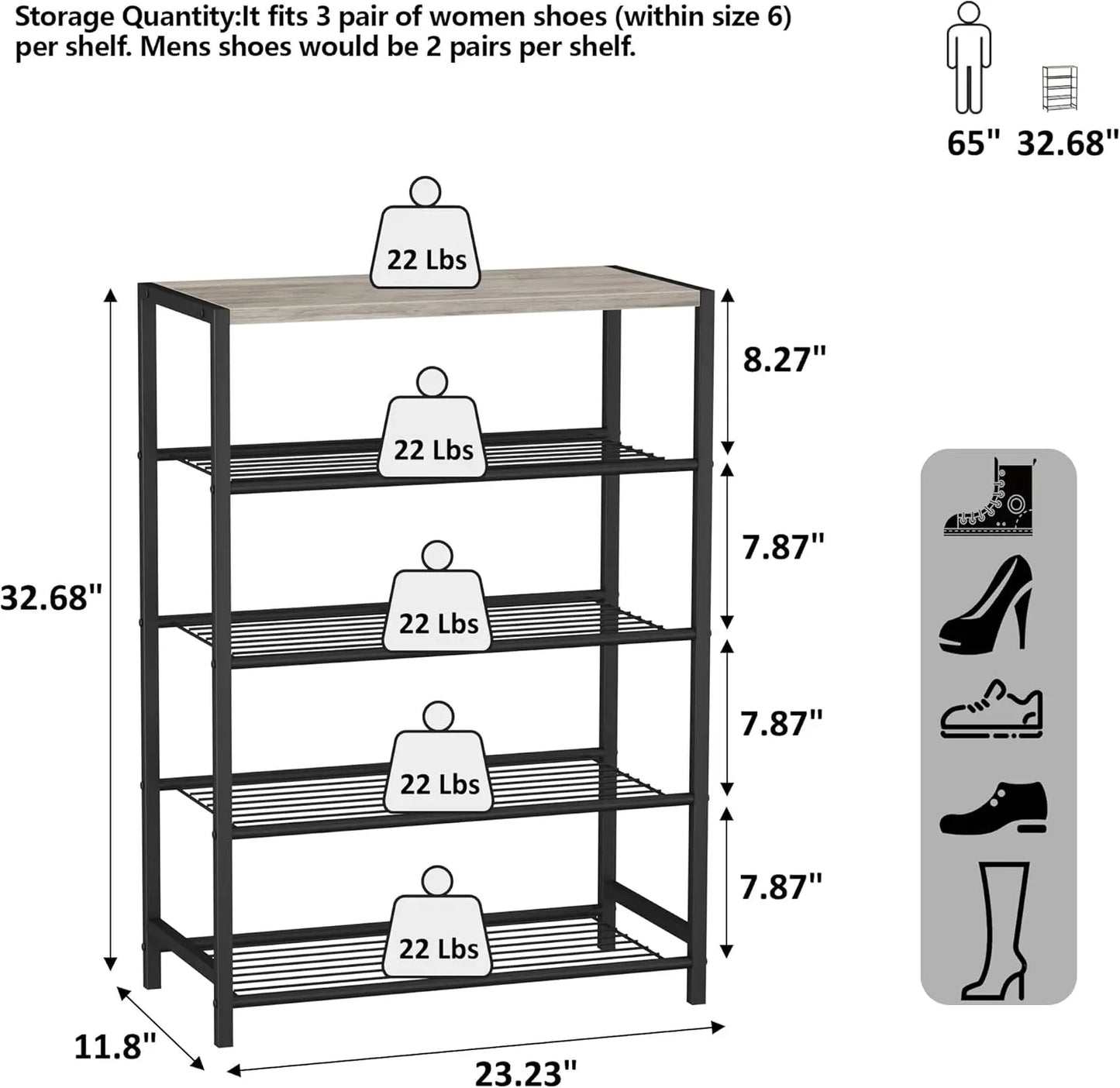 5 Tier Shoe Rack Organizer For Closet And Entryway