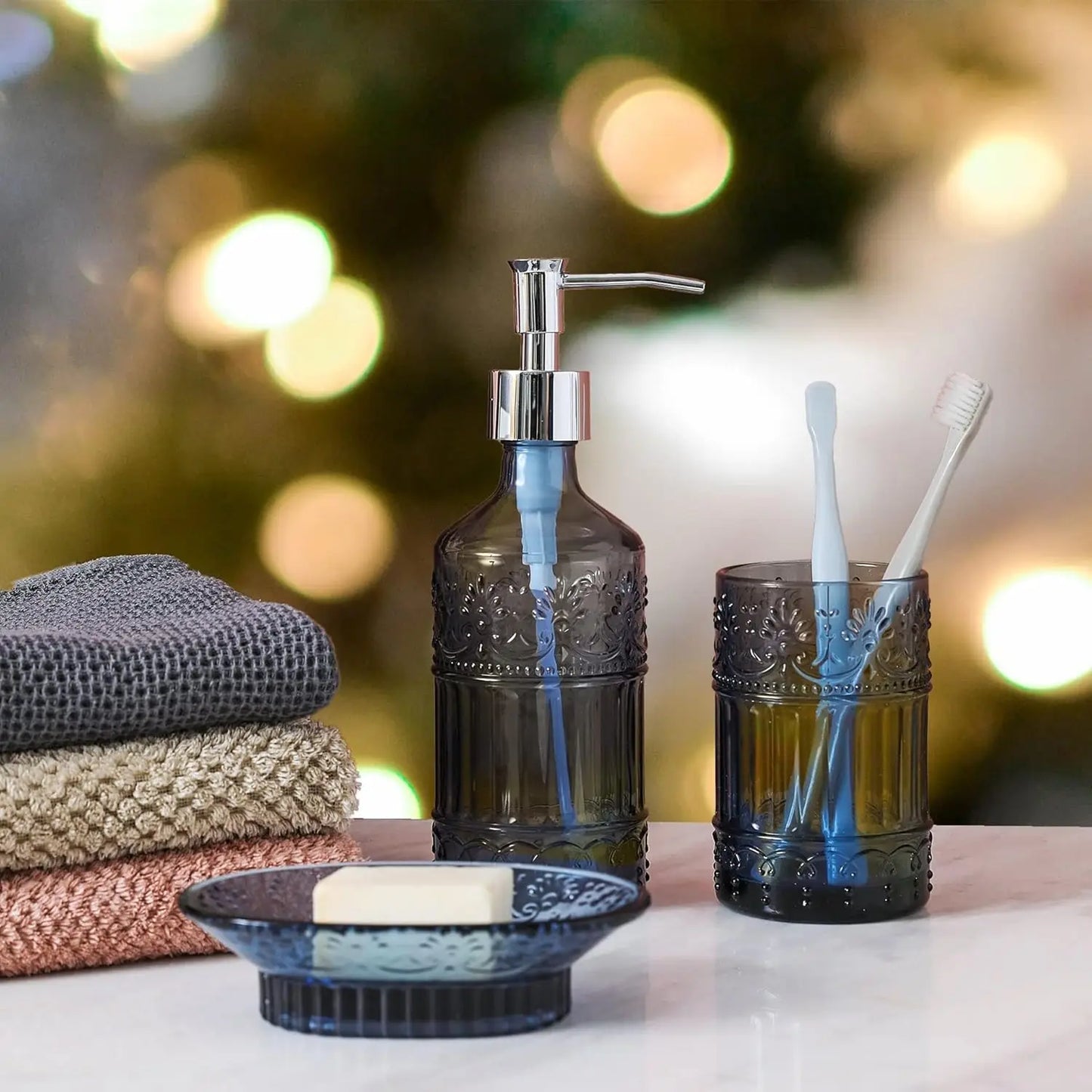 4-Piece Glass Bathroom Accessory Set