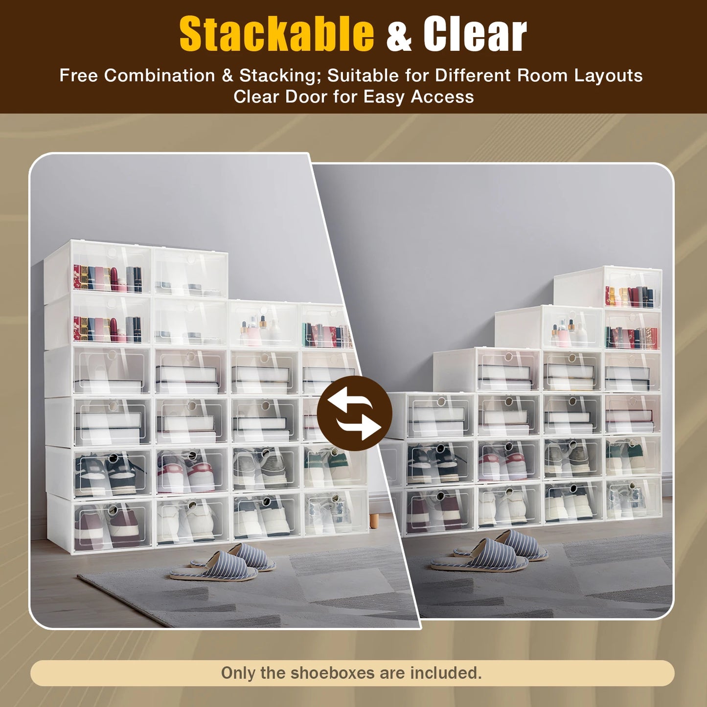 Transparent Plastic Shoe Box Set 24 Piece Stackable Organizer Drawer