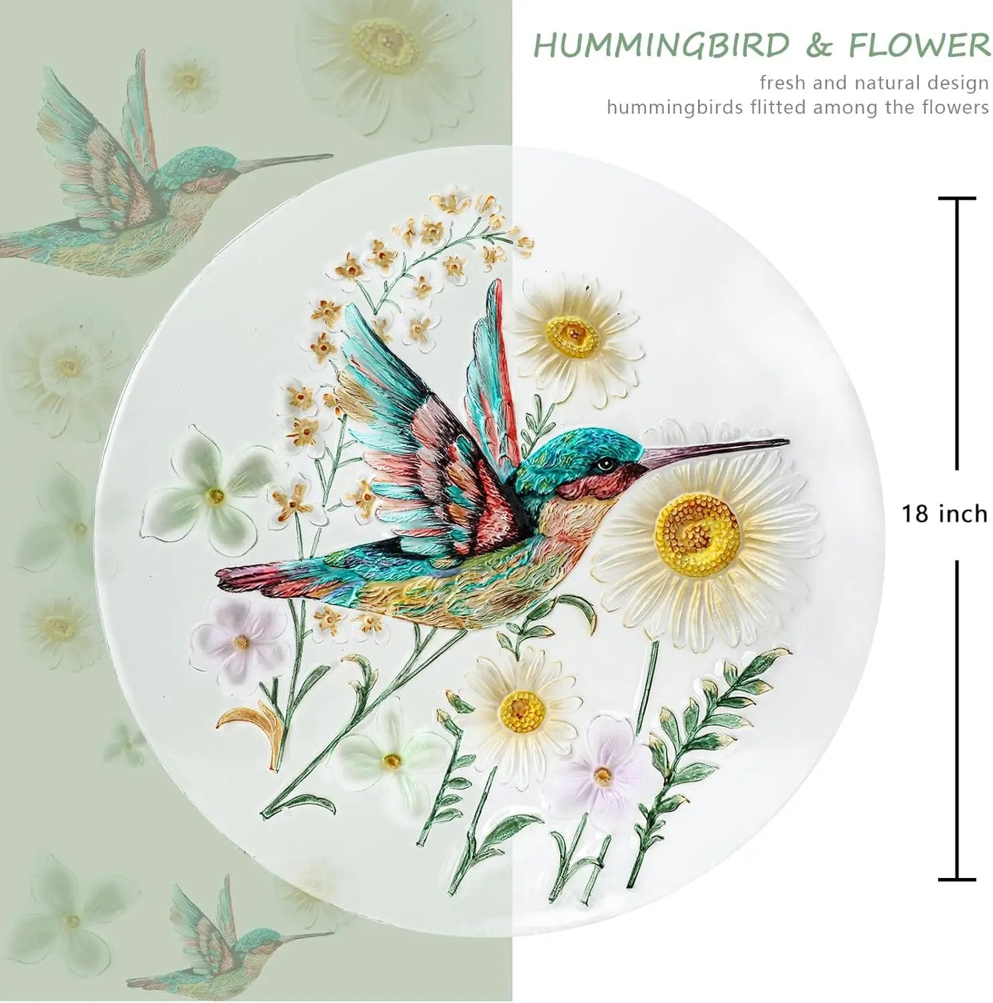 Glass Hummingbird Bird Bath With Metal Stand For Outdoors