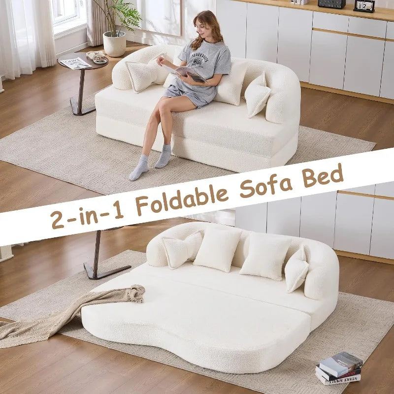 Convertible Sofa Bed in Chenille Fabric for Small Spaces No Assembly