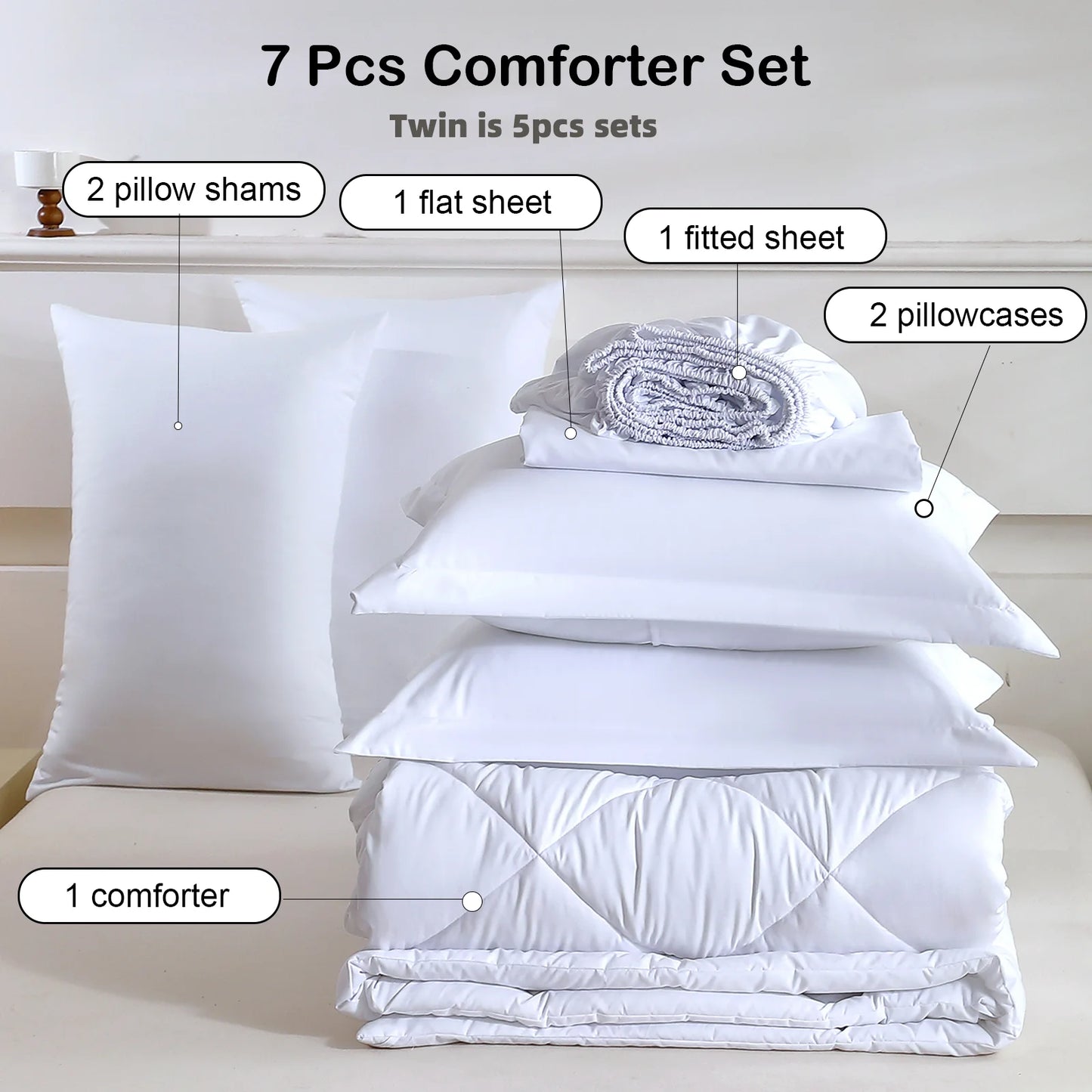 EasYum 7-Piece Bedding Set Comforter Sheet Pillowcases Quilted
