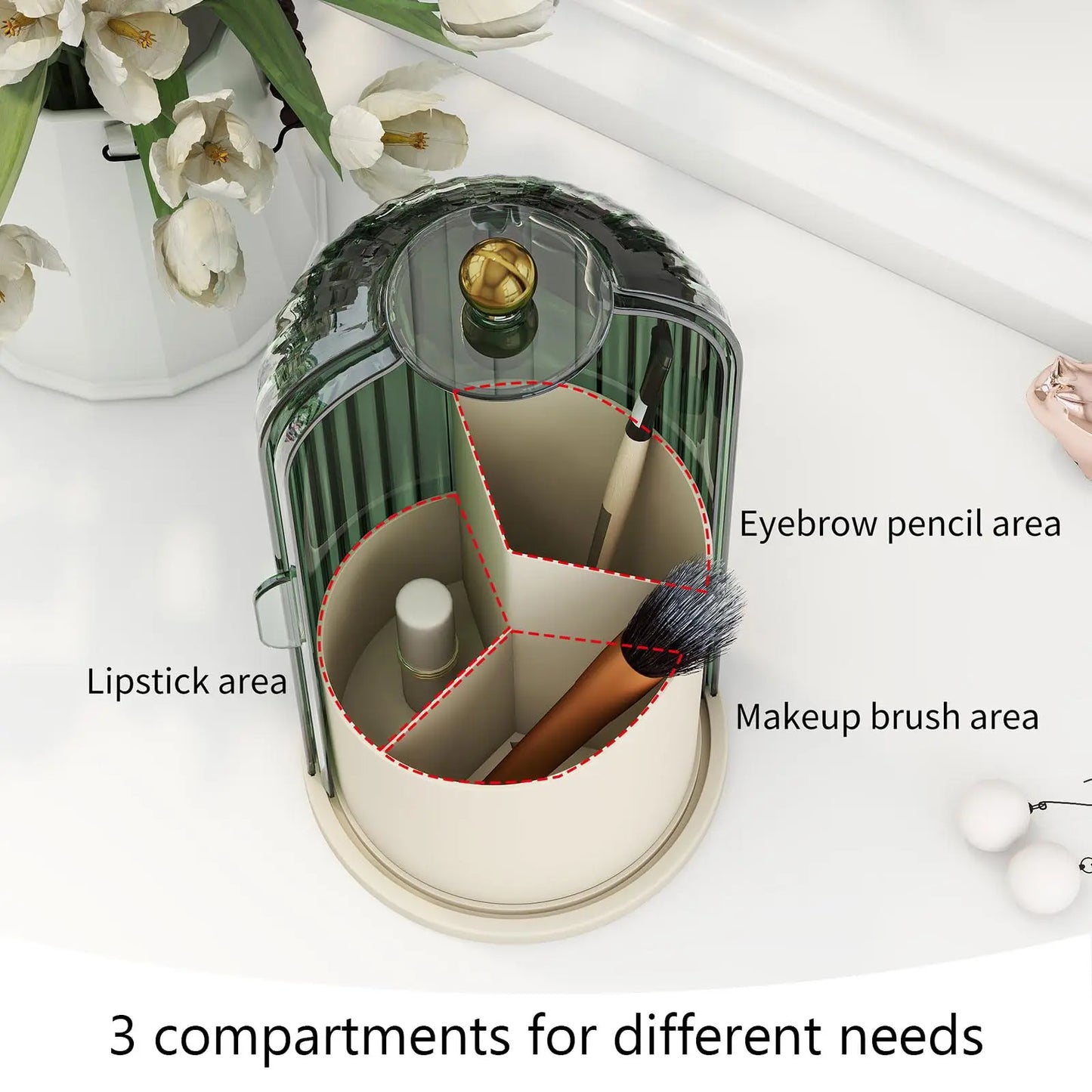 Makeup Brush Holder Organizer With Lid 360 Rotating
