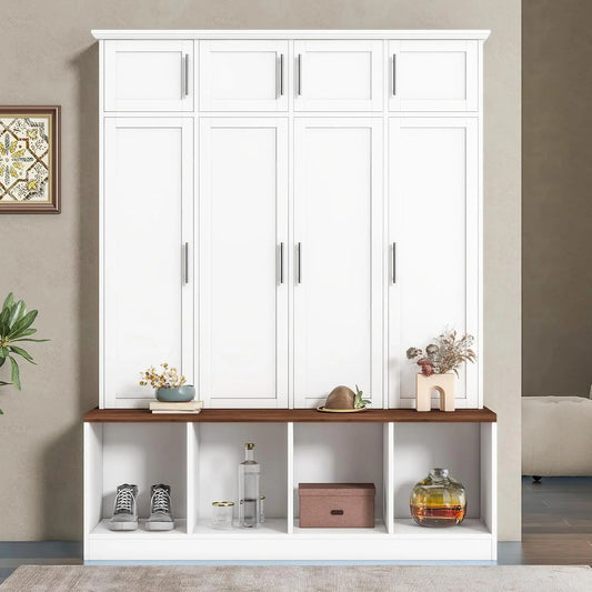Hall Tree With Hidden Hooks Coat Rack And Shoe Storage