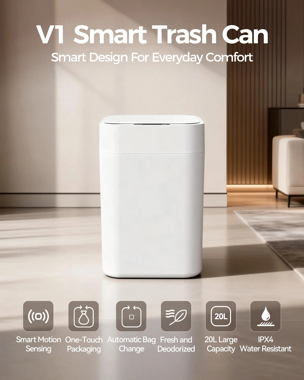NONECN Automatic Sealing Touchless Motion Sensor Trash Can