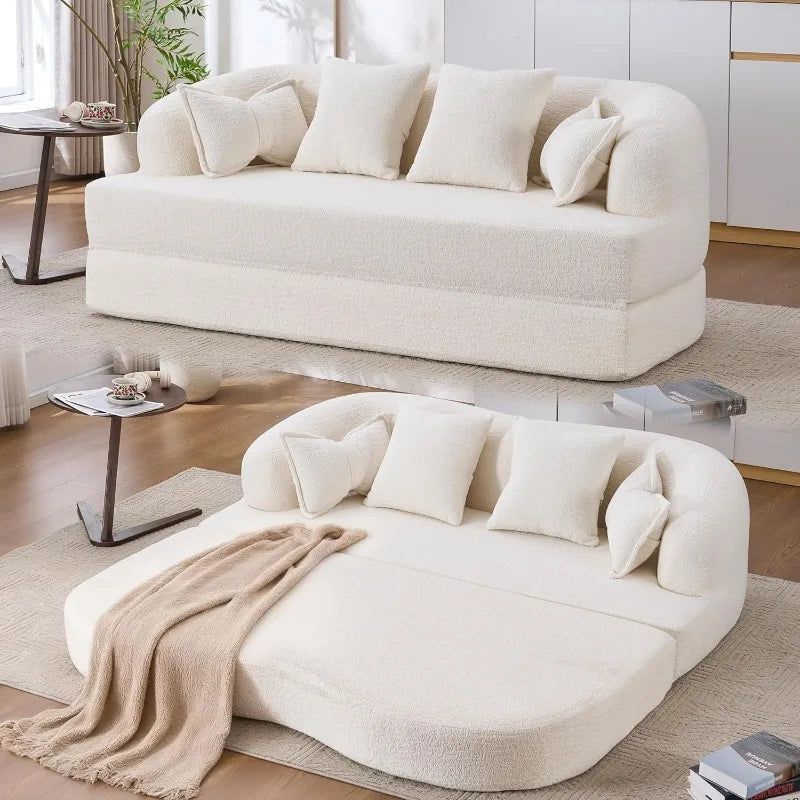 Convertible Sofa Bed in Chenille Fabric for Small Spaces No Assembly