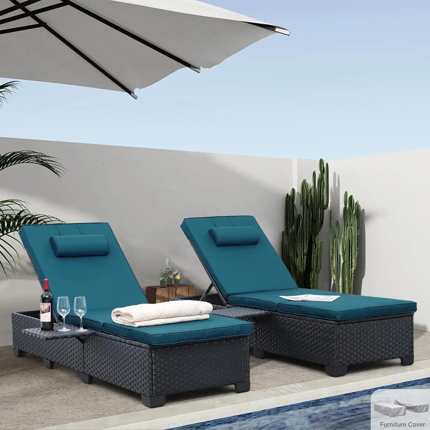 Adjustable Wicker Chaise Lounge Patio Pool Sunbathing Recliner Cushioned