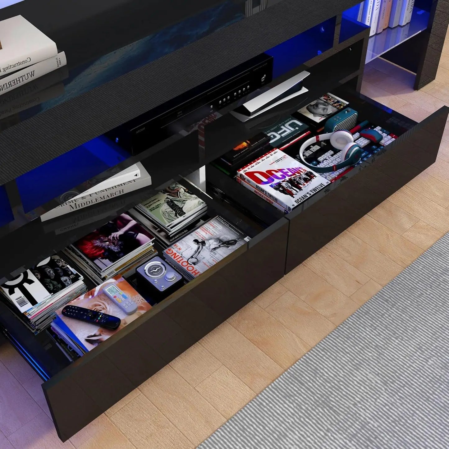 LED TV Stand With High Gloss Finish And RGB Lighting