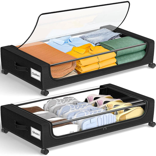 Under Bed Storage Bins With Wheels, 2-Pack, Clear Lids