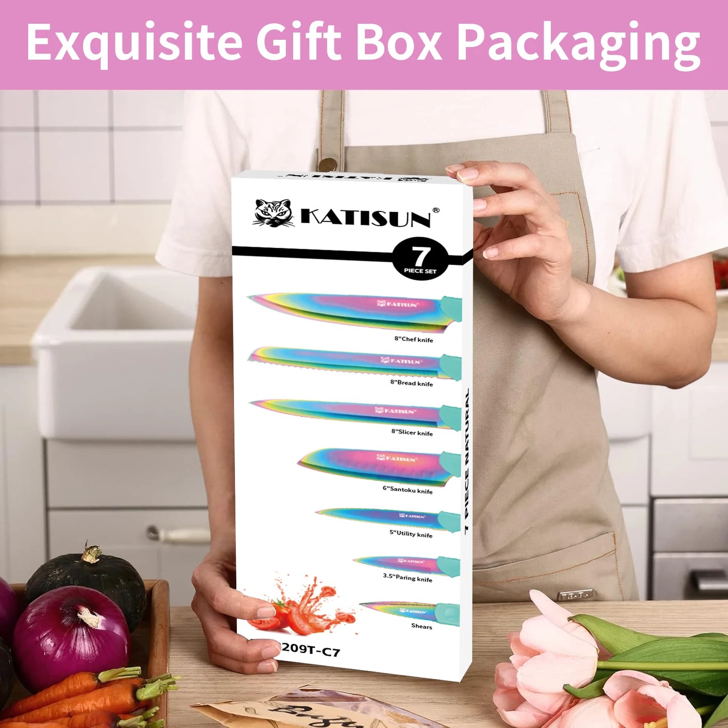Katisun 13 Piece Rainbow Kitchen Knife Set With Blade Covers