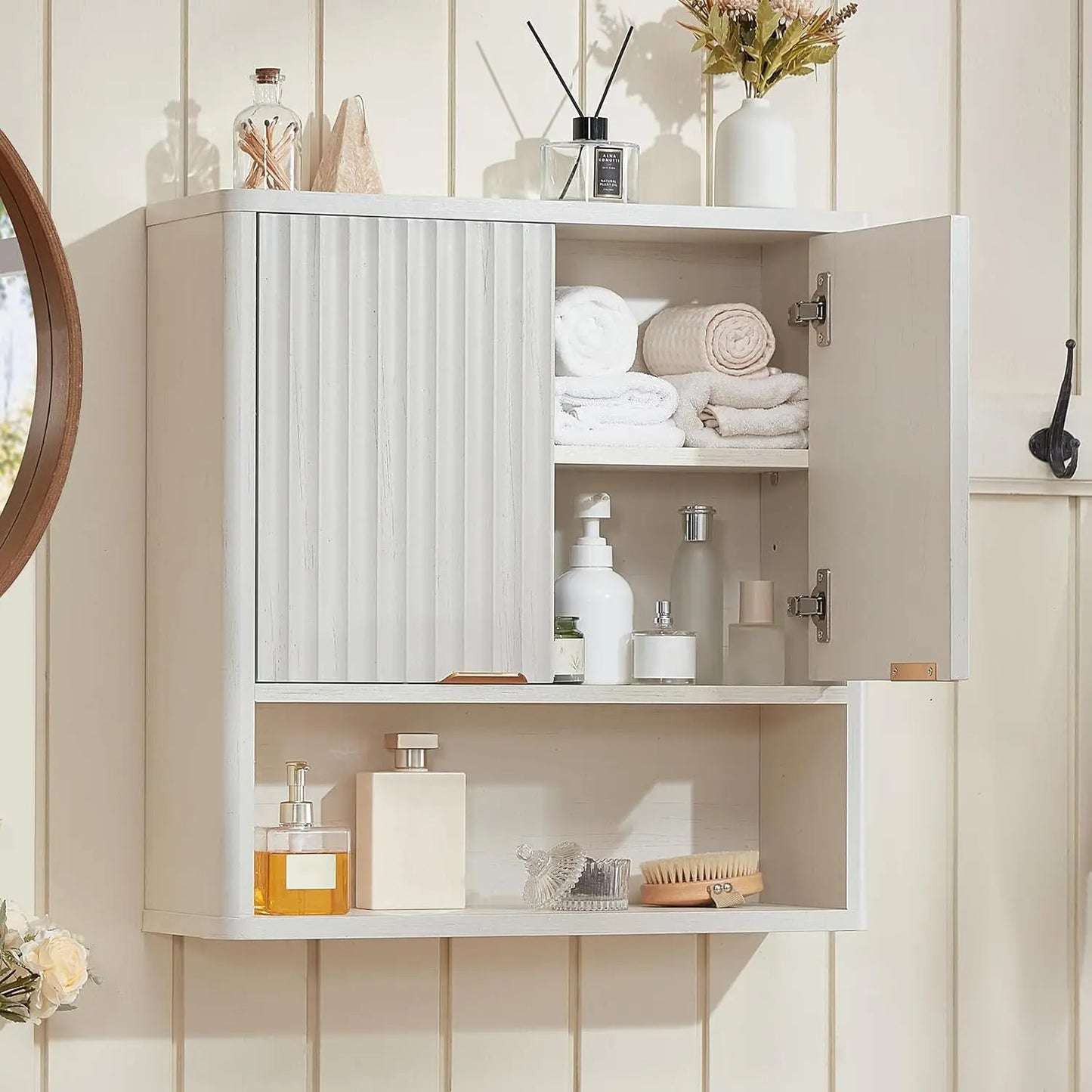 Rattan Boho Bathroom Wall Cabinet Over Toilet Storage