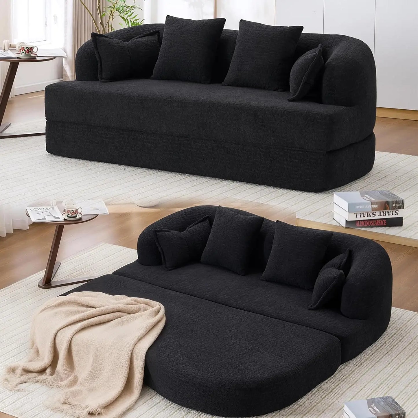 Convertible Sofa Bed in Chenille Fabric for Small Spaces No Assembly