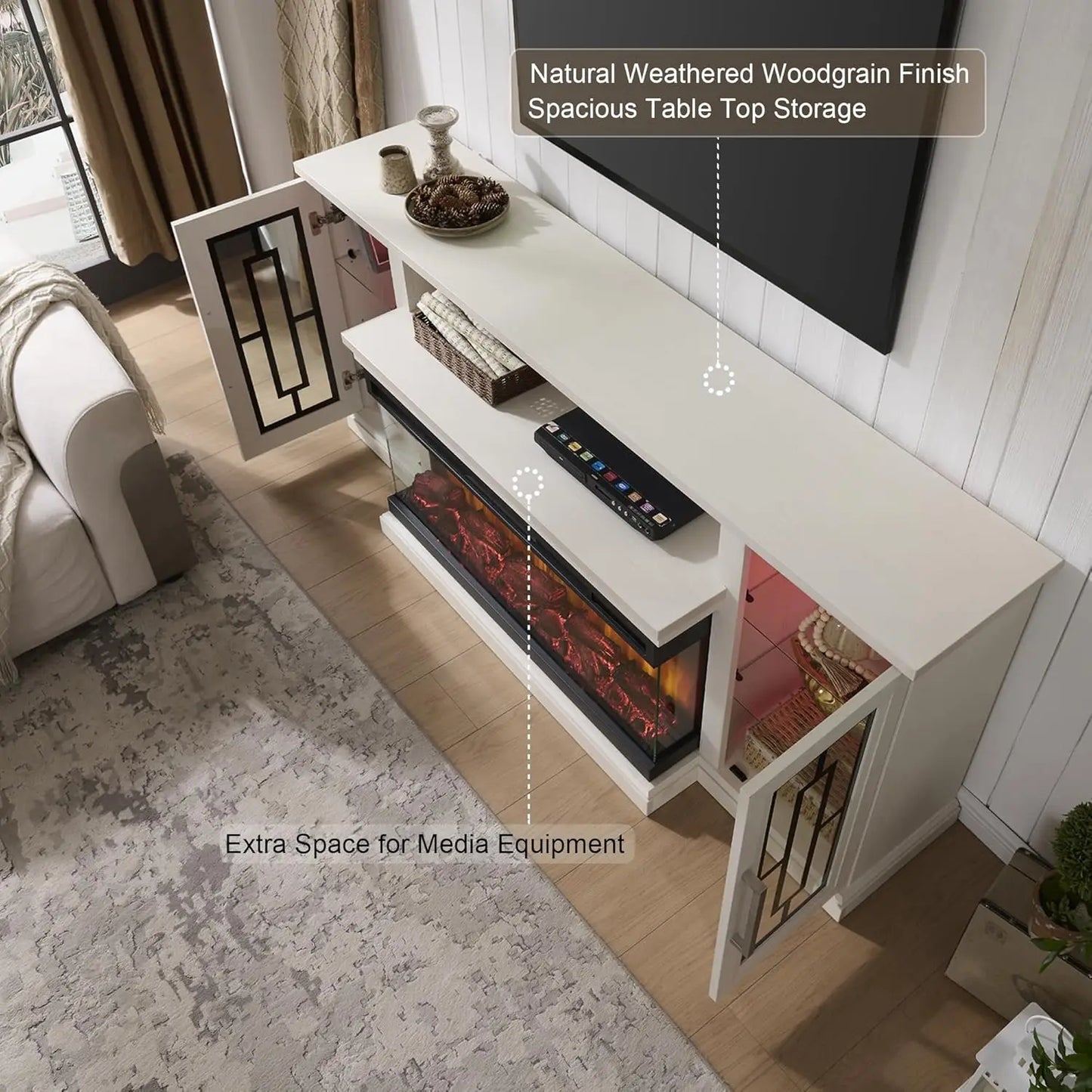 Electric Fireplace TV Stand With Glass LED Media Center