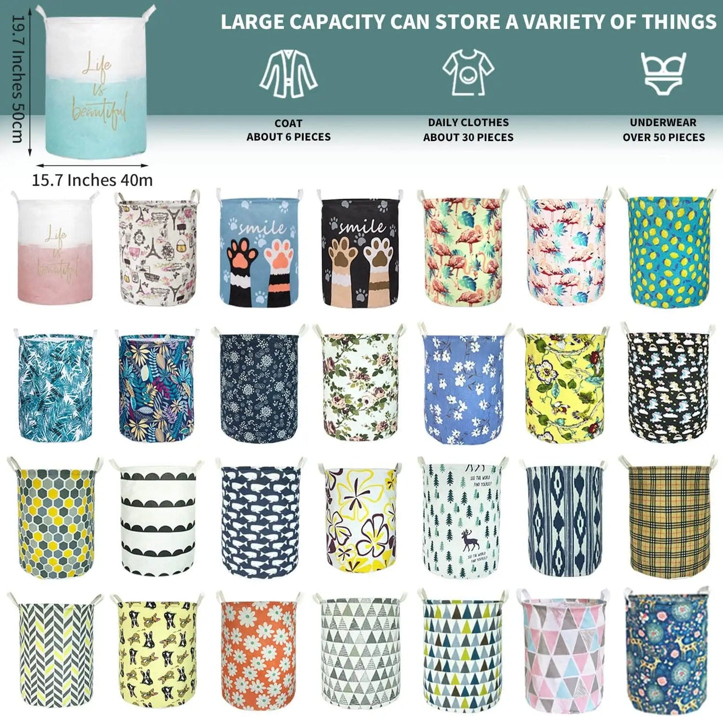 NONECN Merdes Foldable Laundry Hamper Waterproof Basket