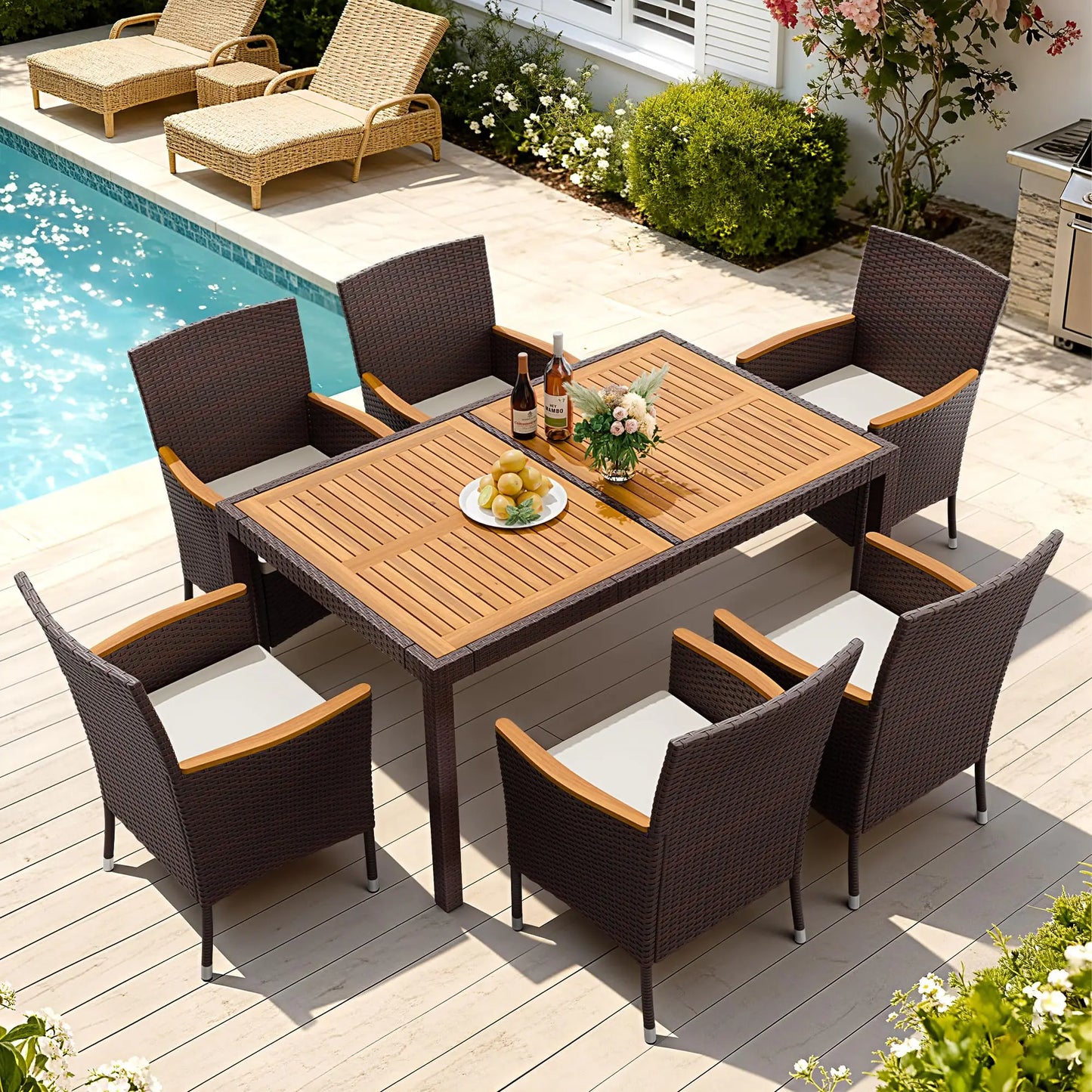 XMSJ Outdoor Patio Dining Set With Acacia Wood Table