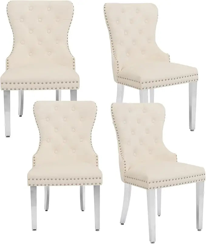 N Velvet Tufted Dining Chairs Set Four Stainless Steel Legs