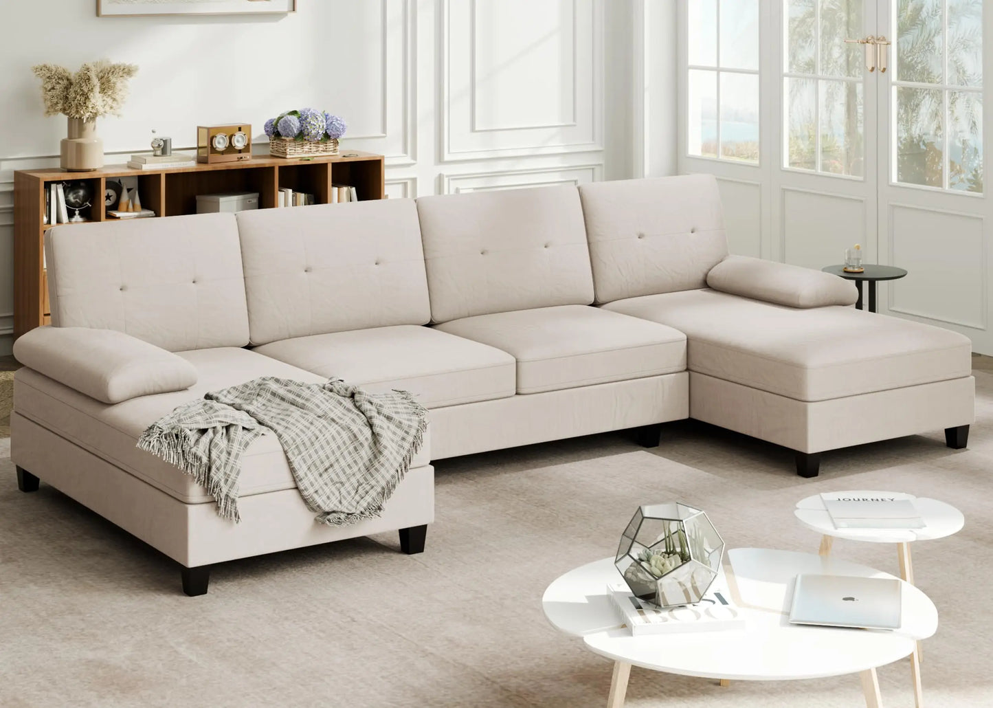 Meilocar U Shaped Sectional Sofa With Chaise Four Seats