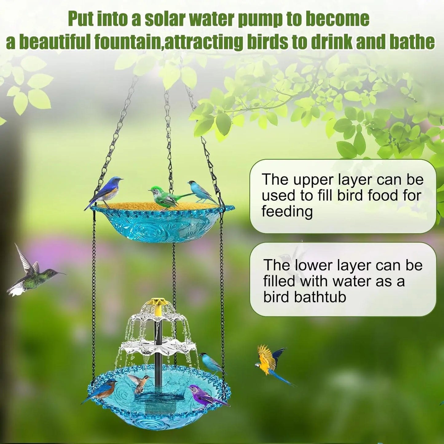Decorative Bird Bathing Fountain Outdoor Feeder Three Story Flowing Water