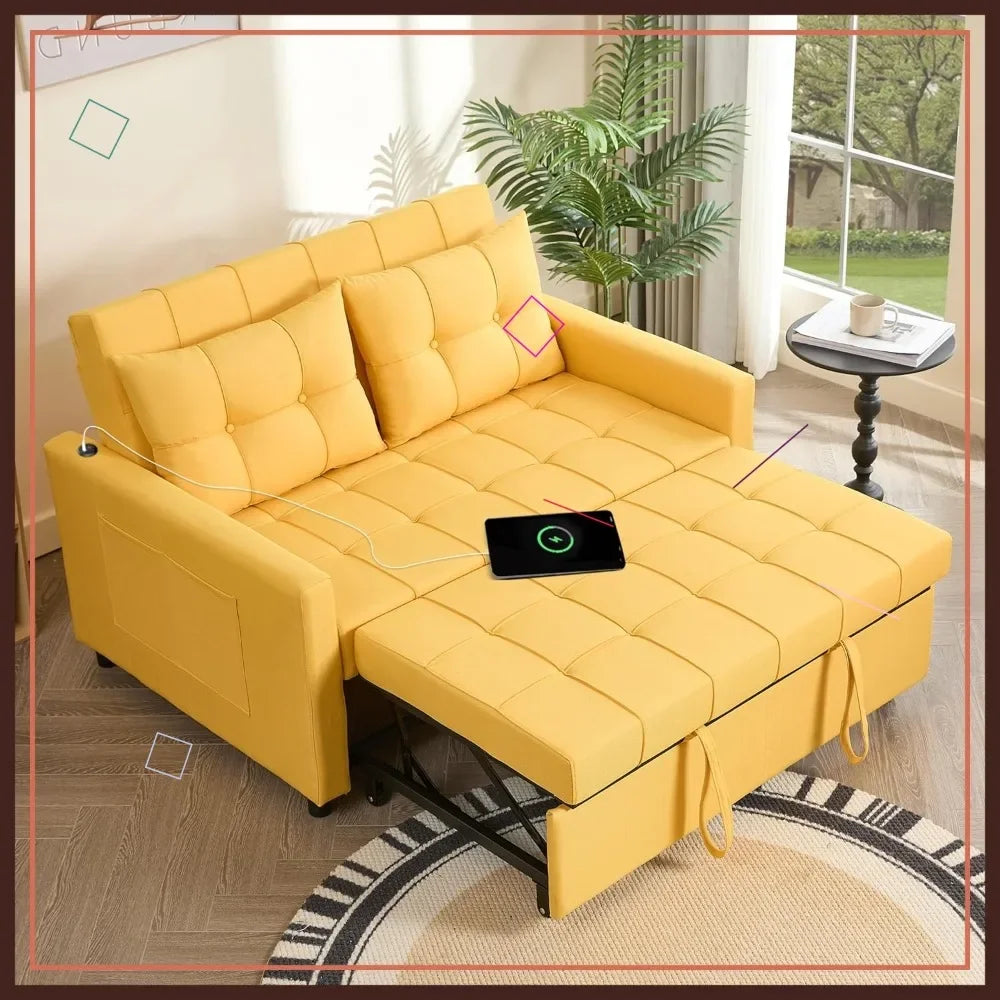 Convertible Sofa Bed With Pull Out Sleeper And USB Ports