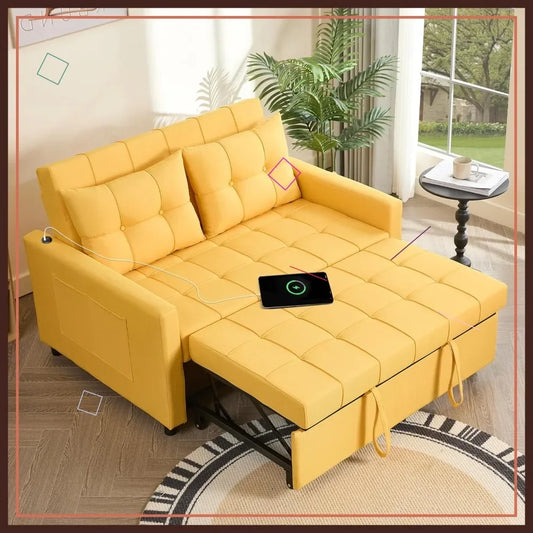 Convertible Sofa Bed With Pull Out Sleeper And USB Ports