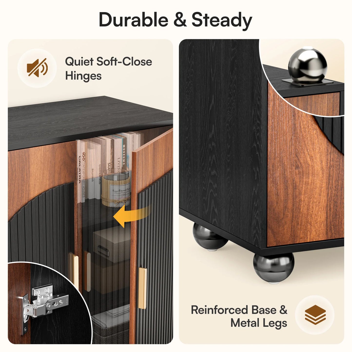 Fluted Modular Credenza Buffet Cabinet With Storage