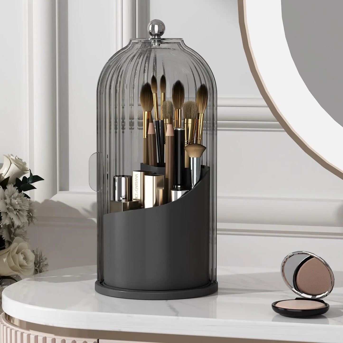 Makeup Brush Holder Organizer With Lid 360 Rotating