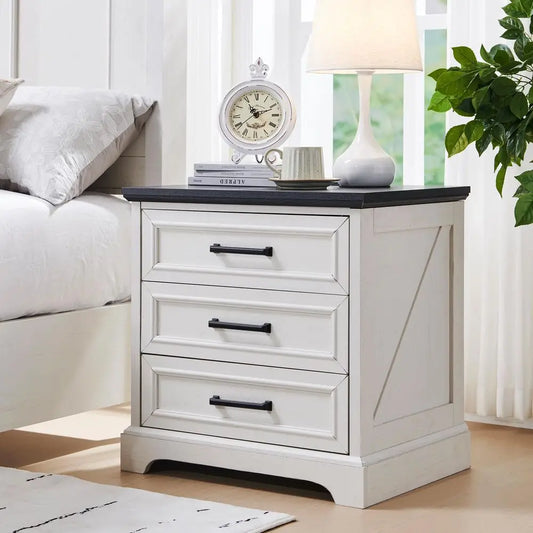 Farmhouse Nightstands Set Of 2 With Charging Station And Drawers