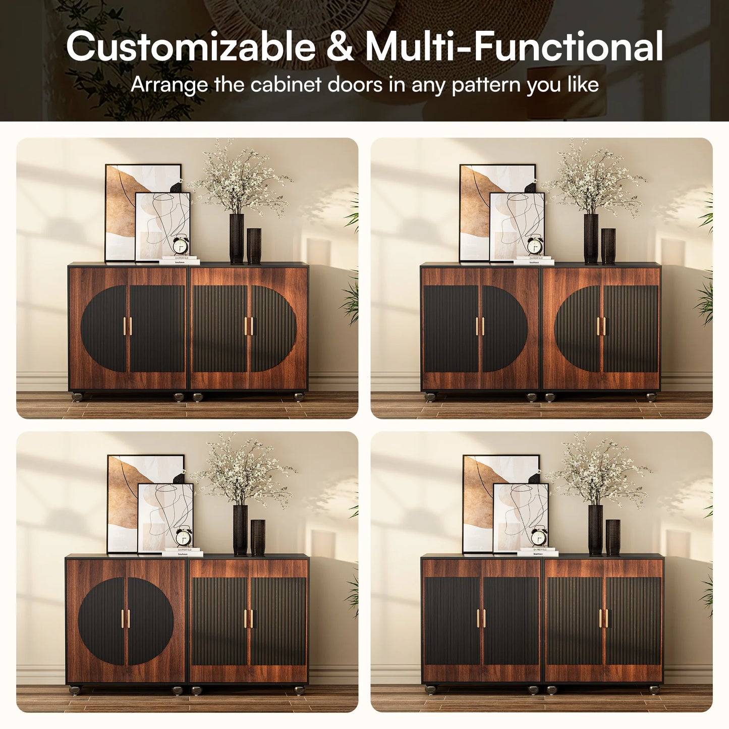 Fluted Modular Credenza Buffet Cabinet With Storage