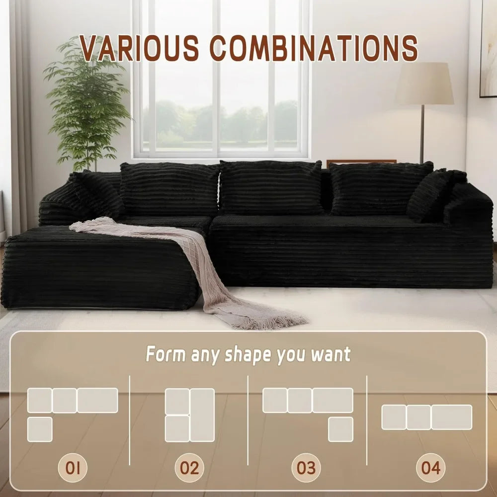 Modular Sectional Sofa With L Shape Chaise Corduroy Deep Seat No Assembly Needed