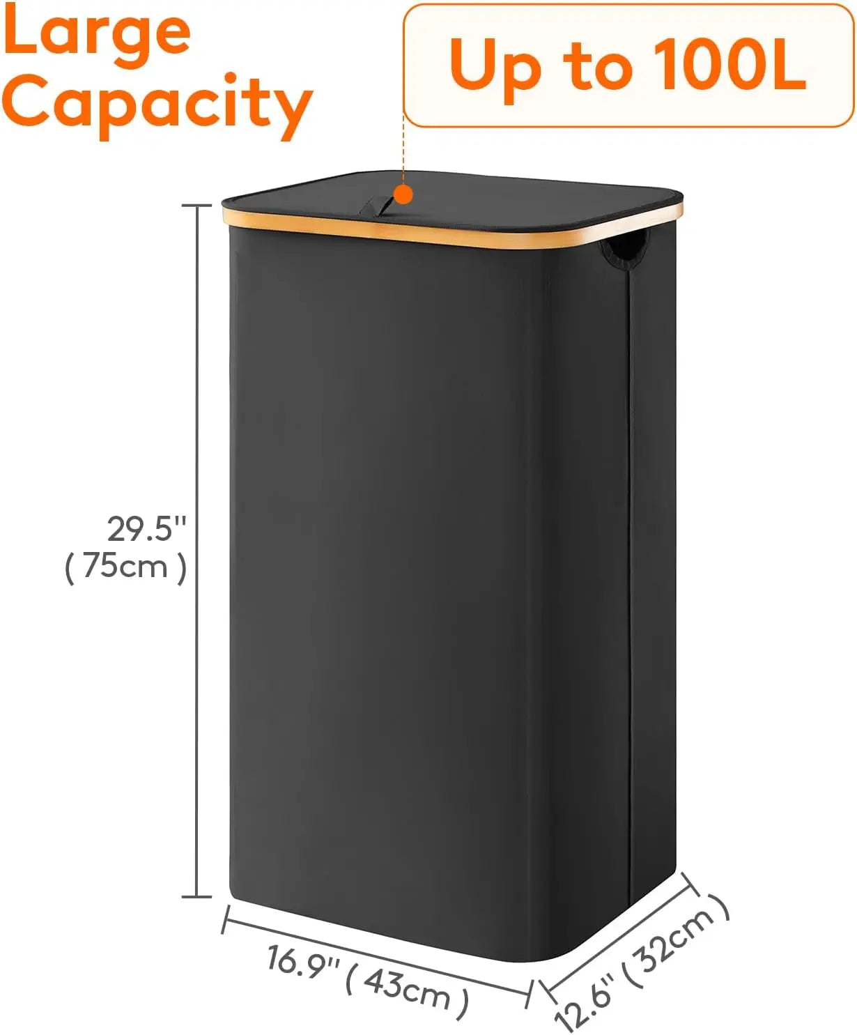 NONECN Laundry Basket With Lid Bamboo Handles Removable Inner Bag