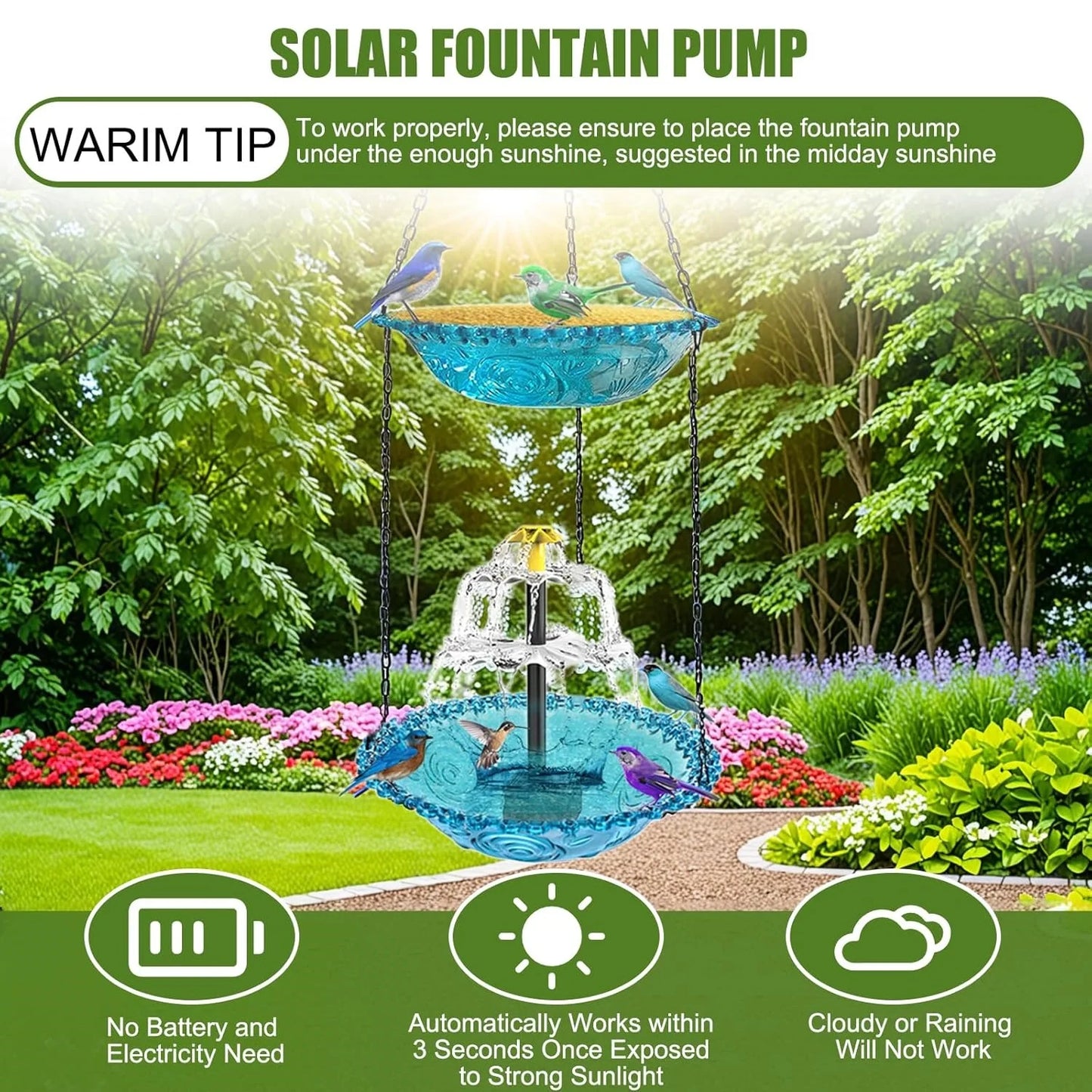 Decorative Bird Bathing Fountain Outdoor Feeder Three Story Flowing Water