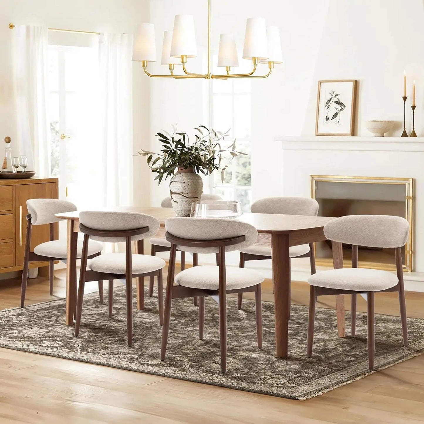 XMSJ Modern Upholstered Wooden Dining Chairs Farmhouse Set