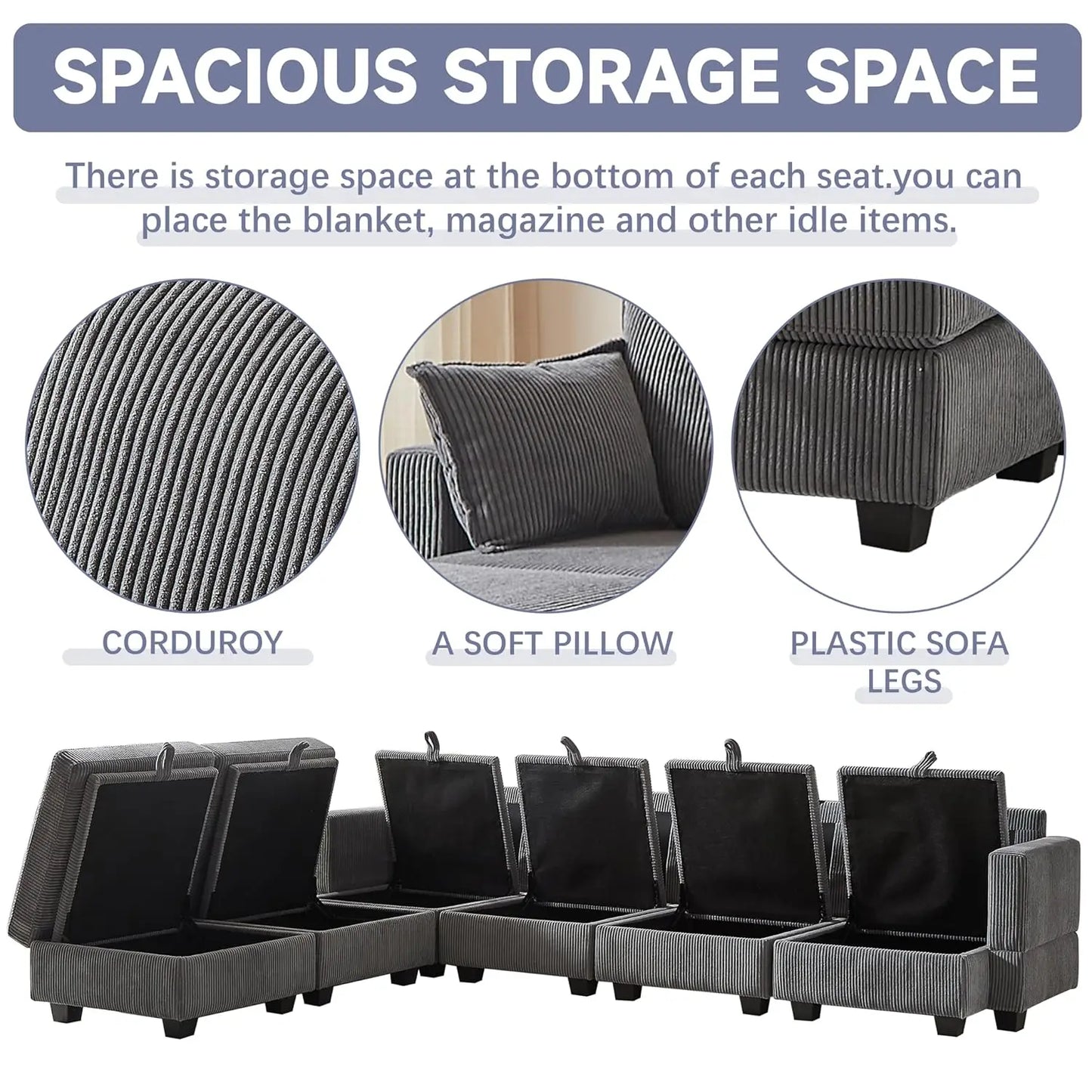 Modular U-Shaped Sectional Sofa With Storage Ottoman