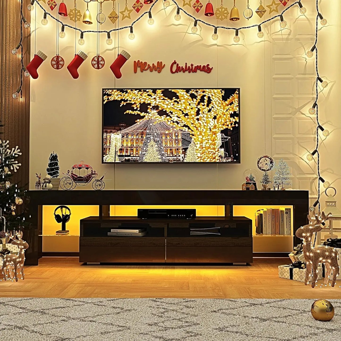 LED TV Stand With High Gloss Finish And RGB Lighting